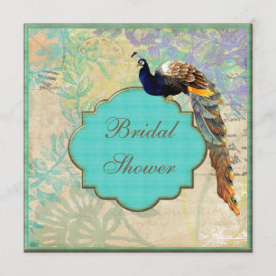 Elegant Vintage Peacock Bridal Shower Invitation
