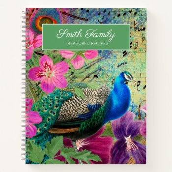 Elegant Vintage Peacock Family Recipes  Notebook by ALittleSticky at Zazzle