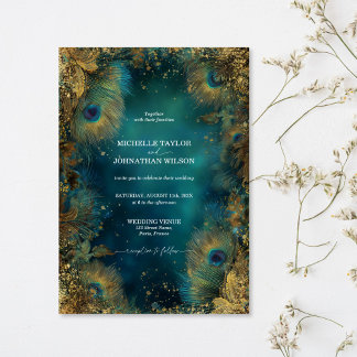 Elegant Vintage Peacock Feather Enchanted Forest Invitation