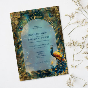 Elegant Vintage Peacock Feather Enchanted Forest Invitation
