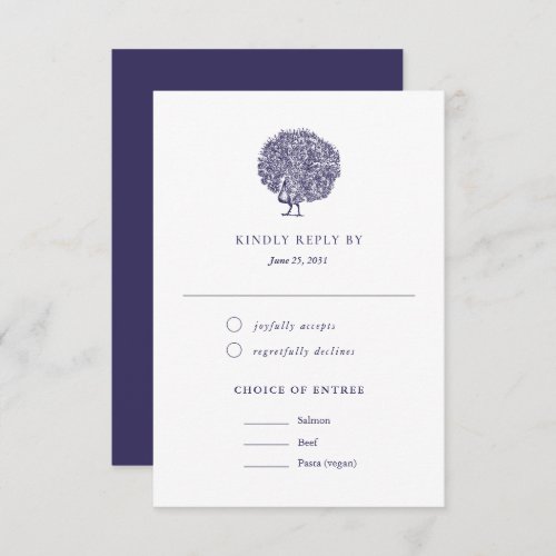 Elegant Vintage Peacock Meal Choice Wedding RSVP