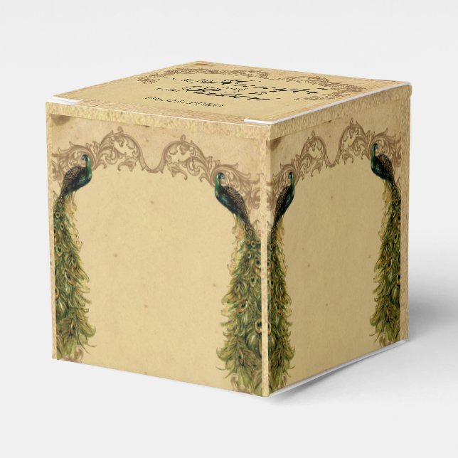 Elegant Vintage Peacock Posh Wedding Favor Box (Front Side)
