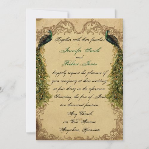 Elegant Vintage Peacock Posh Wedding Invitation