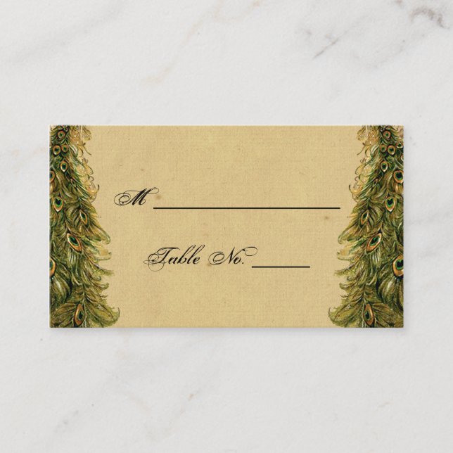 Elegant Vintage Peacock Posh Wedding Place Cards (Front)