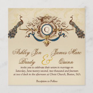 Elegant Vintage Peacock Square Wedding Invitations