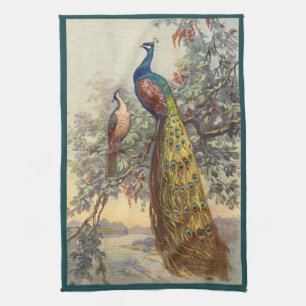 Elegant vintage peacock tree kitchen towel