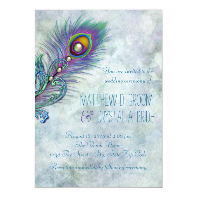 Elegant Vintage Peacock Wedding Invitation