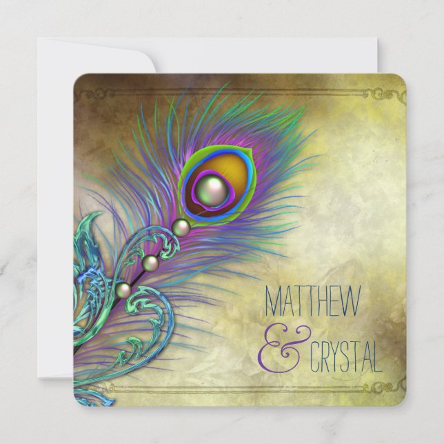 Elegant Vintage Peacock Wedding Invitation (Front)