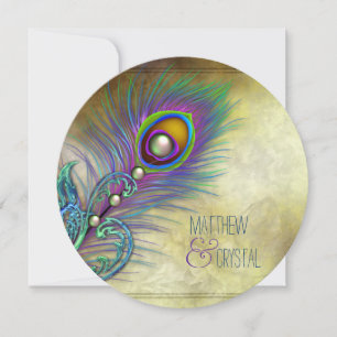 Elegant Vintage Peacock Wedding Invitation
