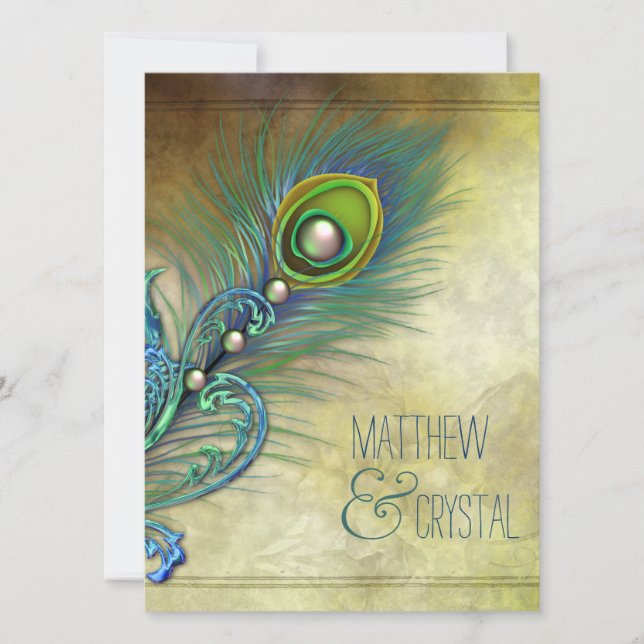 Elegant Vintage Peacock Wedding Invitation (Front)