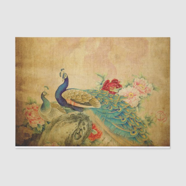Elegant Vintage Peacocks Tissue Paper (Front)