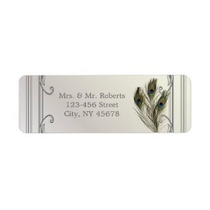 elegant vintage pearl floral peacock wedding label