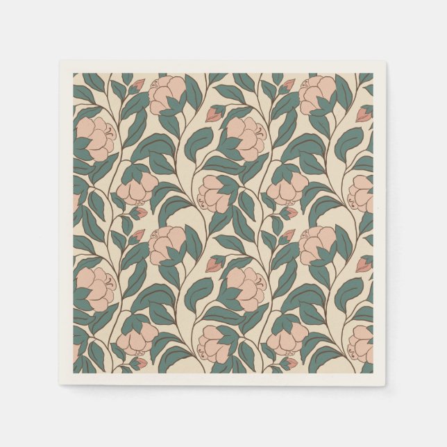 Elegant Vintage Peony Floral – Timeless Botanical  Napkins (Front)