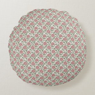 Elegant Vintage Peony & Mossy Vine Watercolor Round Pillow