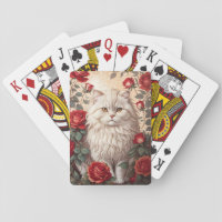 Elegant Vintage Persian Cat With Roses Playing Cards