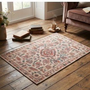 Elegant Vintage Persian Floral Warm Terra-Cotta Fiber Doormat