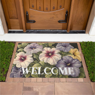 Elegant Vintage Petunias Floral Botanical Welcome Doormat