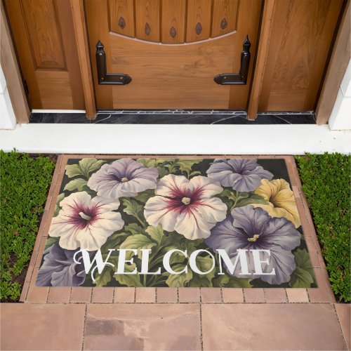 Elegant Vintage Petunias Floral Botanical Welcome  Doormat