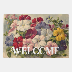 Elegant Vintage Petunias Floral Welcome Doormat