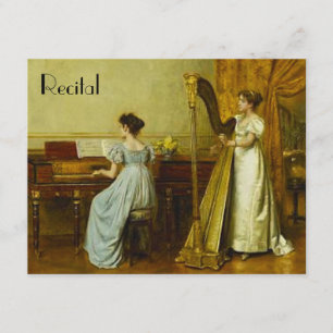 Elegant Vintage Piano Harp Recital Invitations