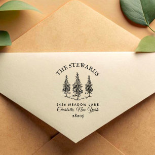Elegant Vintage Pine-trees Family Address Winter Rubber Stamp