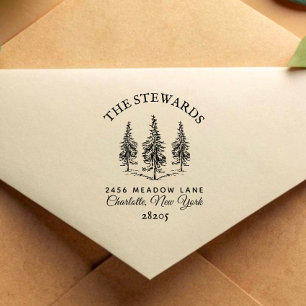 Elegant Vintage Pine-trees Family Address Winter Self-inking Stamp