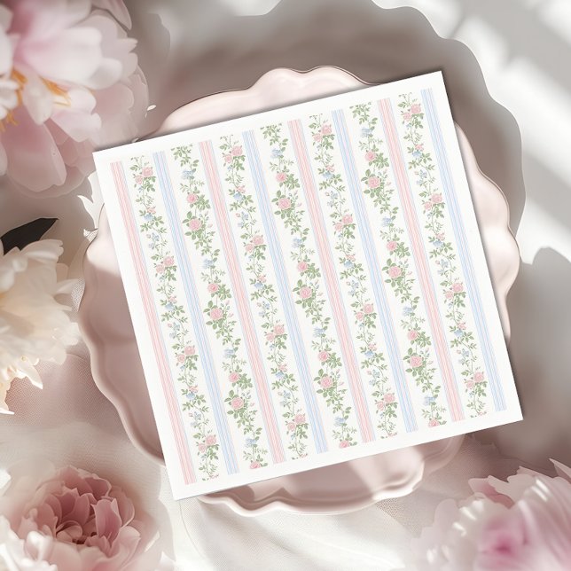 Elegant Vintage Pink and Blue Floral Baby Shower Napkins (Creator Uploaded)