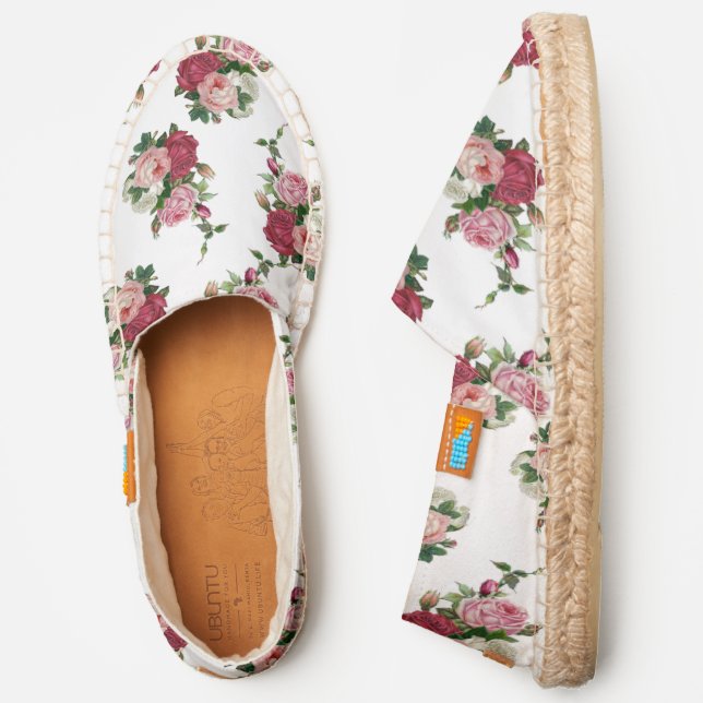 Elegant Vintage Pink and Red Roses Espadrilles (Side)