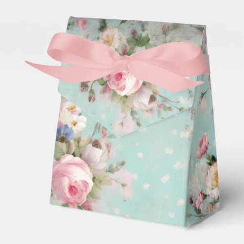 Elegant Vintage Pink and White Floral on Mint Favor Boxes