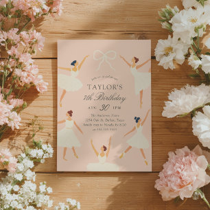 Elegant Vintage Pink Ballerina Birthday Invitation