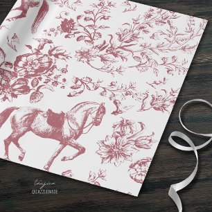 Elegant Vintage Pink Beige Horse Floral Pattern Wrapping Paper