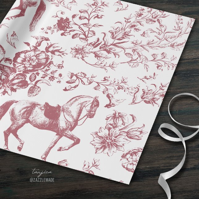 Elegant Vintage Pink Beige Horse Floral Pattern Wrapping Paper (Creator Uploaded)