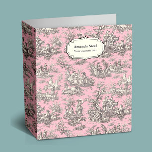 Elegant vintage pink black toile de jouy 3 ring binder