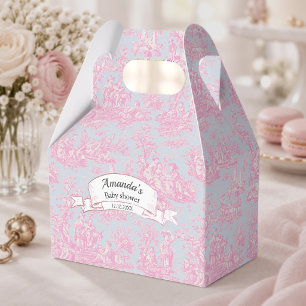 Elegant Vintage Pink Blue Toile de Jouy Monogram Favor Boxes