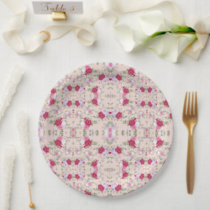 Elegant Vintage Pink & Burgundy Floral Pattern Paper Plates