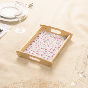 Elegant Vintage Pink & Burgundy Floral Pattern Serving Tray