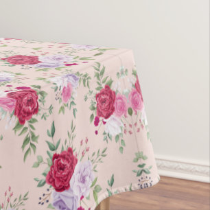 Elegant Vintage Pink & Burgundy Floral Pattern Tablecloth
