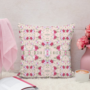 Elegant Vintage Pink & Burgundy Floral Pattern Throw Pillow