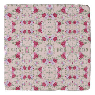 Elegant Vintage Pink & Burgundy Floral Pattern Trivet