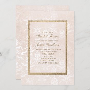 Elegant Vintage Pink Damask Gold Bridal Shower Invitation by Rosewoodandlace at Zazzle