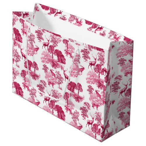 Elegant Vintage Pink Deer Fox Toile Woodland Large Gift Bag