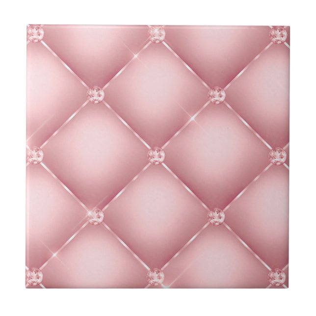 Elegant Vintage Pink Diamond Tuft Pattern Ceramic Tile (Front)