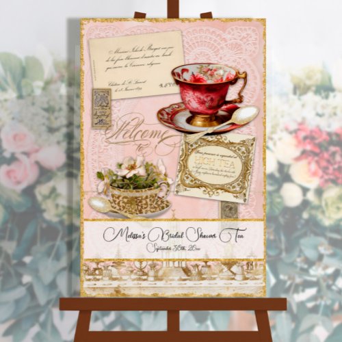 Elegant Vintage Pink Floral Bridal Tea Party Foam Board