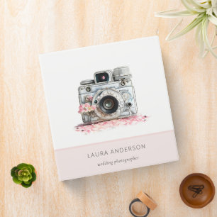 Elegant Vintage Pink Floral Camera Photography 3 Ring Binder