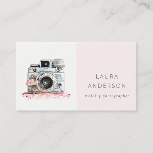 Elegant Vintage Pink Floral Camera Photography  Business Card