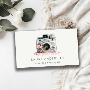 Elegant Vintage Pink Floral Camera Photography  Business Card by DearBrand at Zazzle