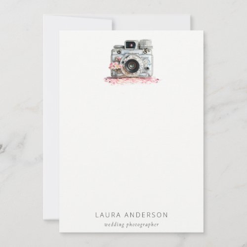 Elegant Vintage Pink Floral Camera Photography  Note Card