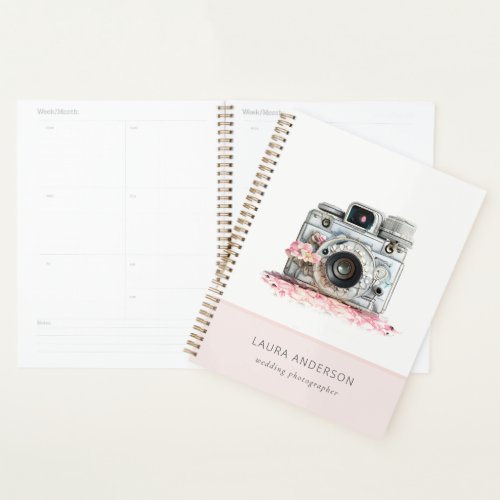 Elegant Vintage Pink Floral Camera Photography Planner