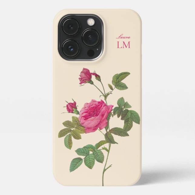 Elegant Vintage Pink Floral Monogram  iPhone Case (Back)