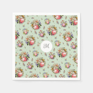 Elegant Vintage Pink Floral Pattern Name Monogram Napkins